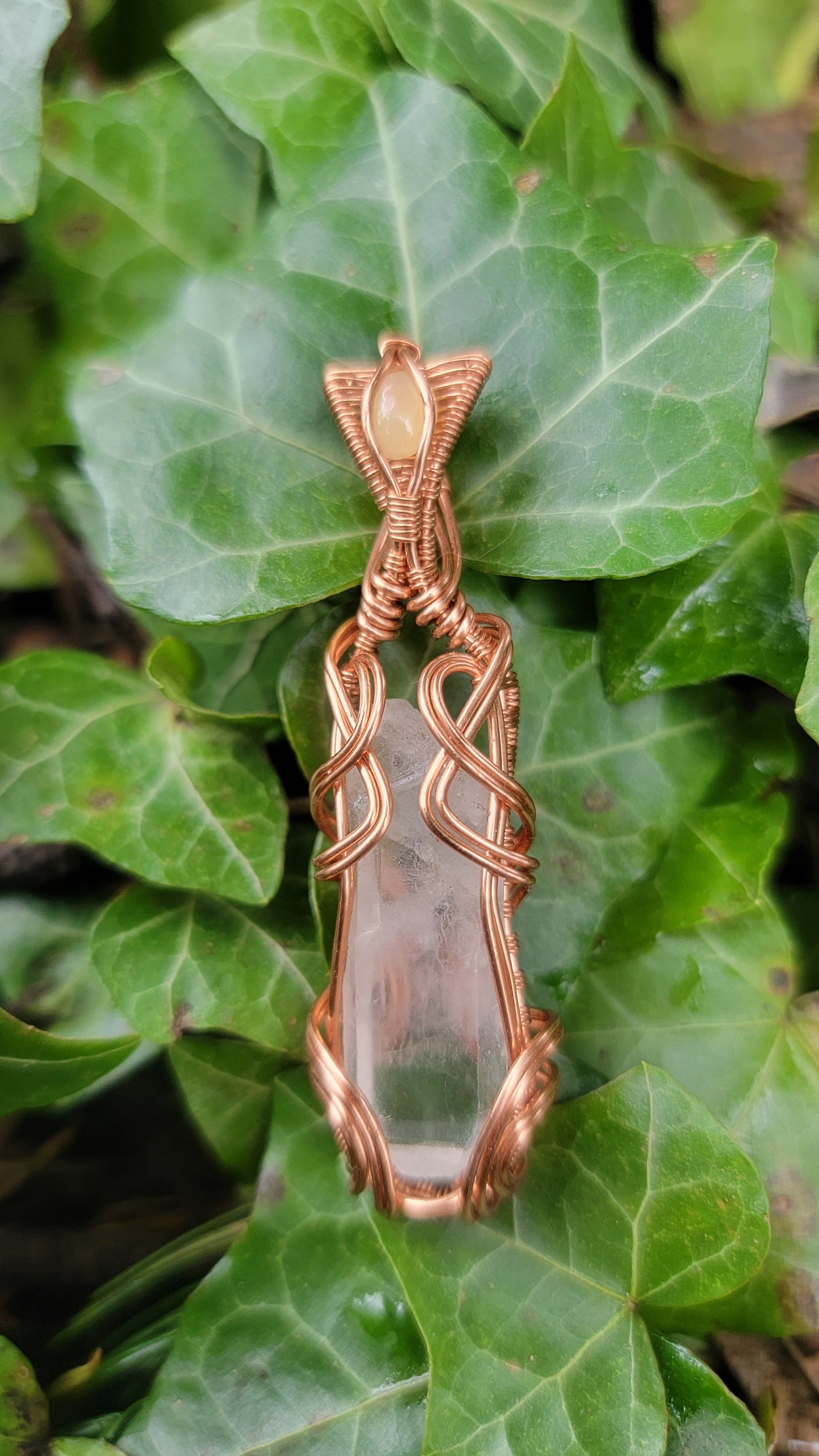 Quartz & Fire Opal Copper Pendant