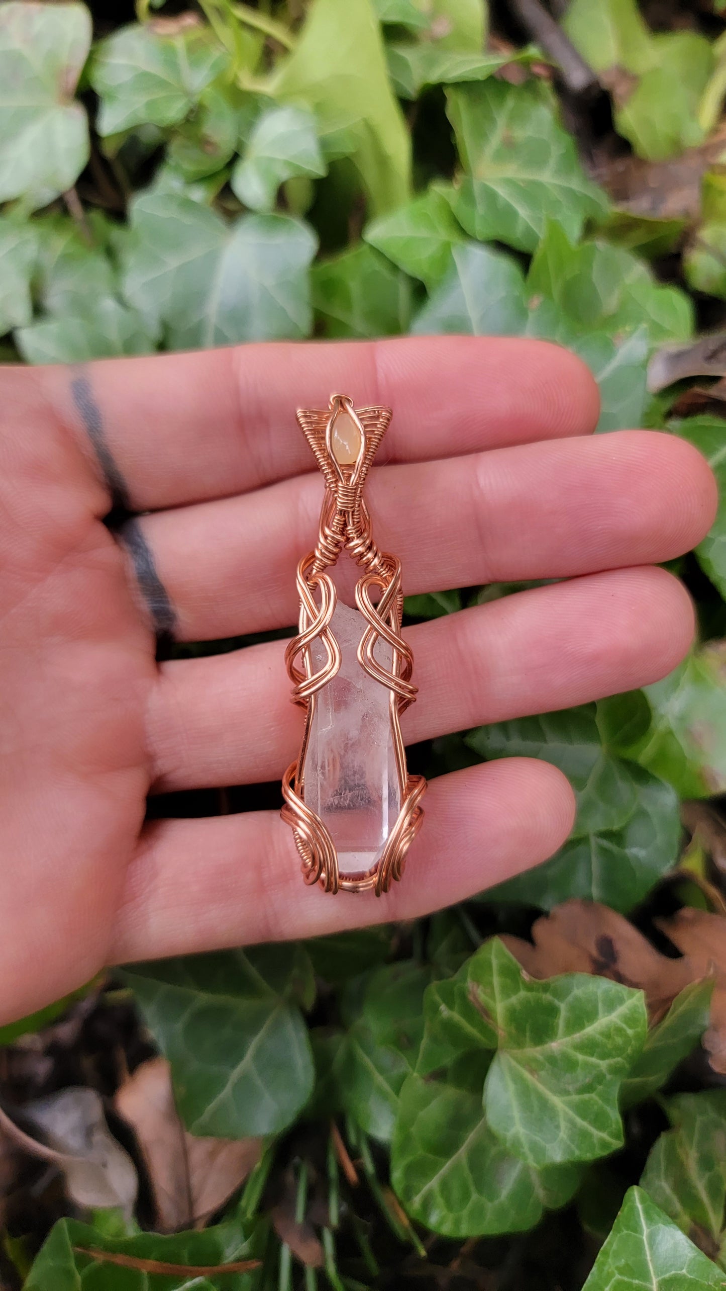 Quartz & Fire Opal Copper Pendant