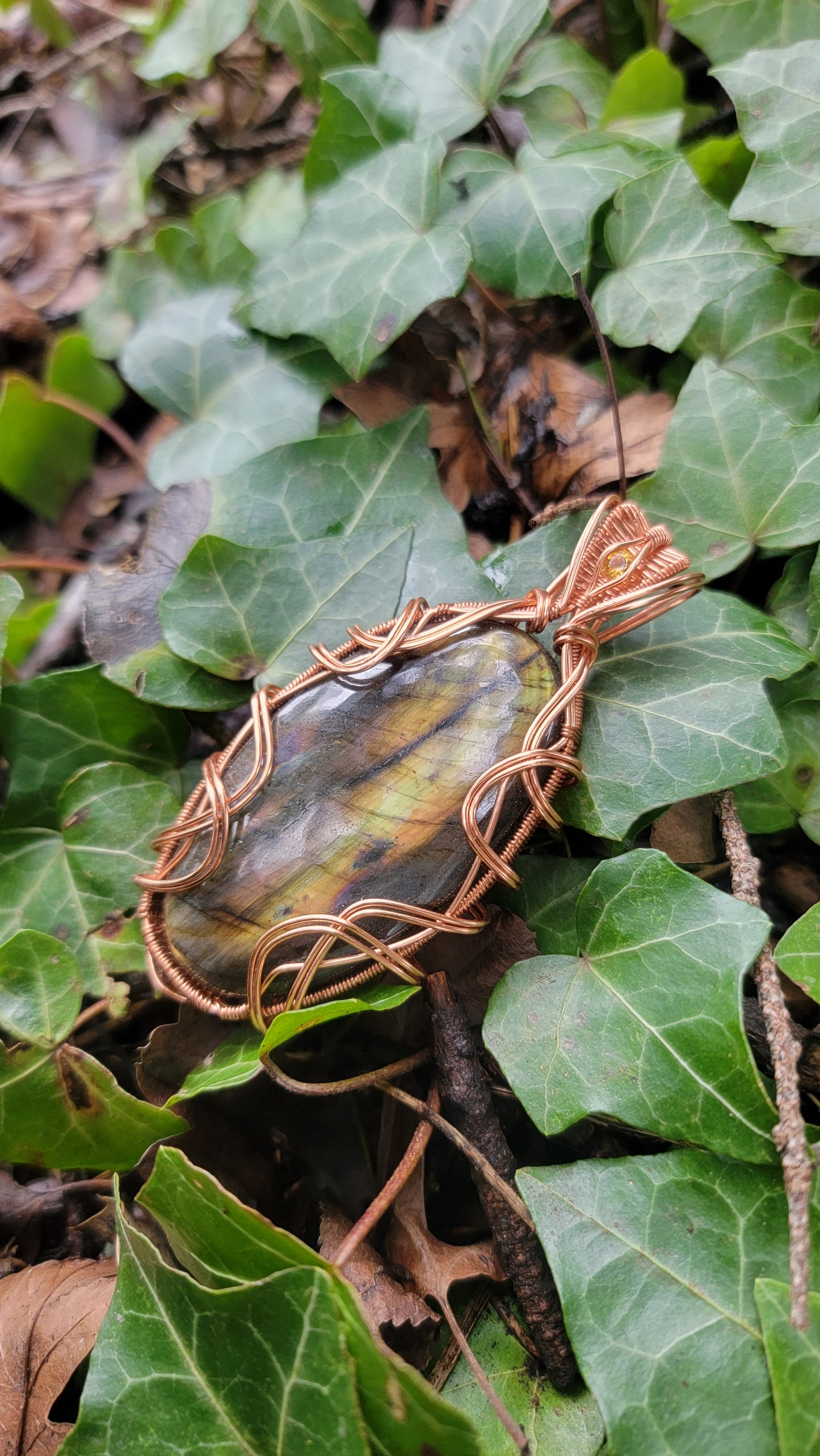 Yellow/orange Labradorite & Citrine Pendant Copper Jewelry