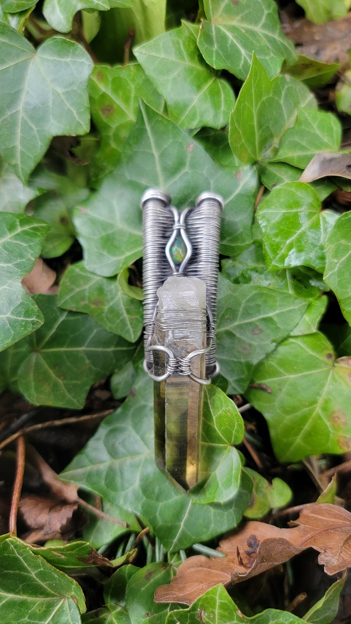 Smokey Quartz & Black Fire Opal Pendant Sterling Silver Jewelry