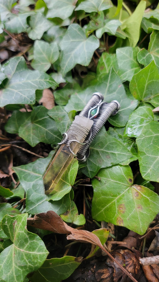 Smokey Quartz & Black Fire Opal Pendant Sterling Silver Jewelry