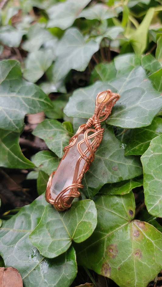 Quartz & Fire Opal Copper Pendant